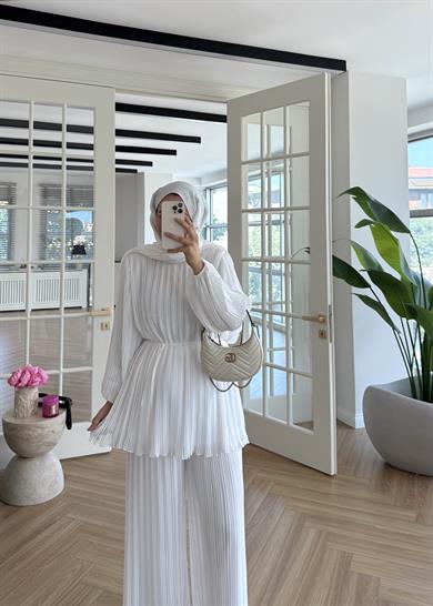 Piliseli Şifon Takım Ekru