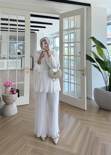 Piliseli Şifon Takım Ekru