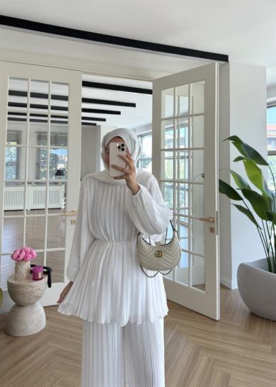 Piliseli Şifon Takım Ekru