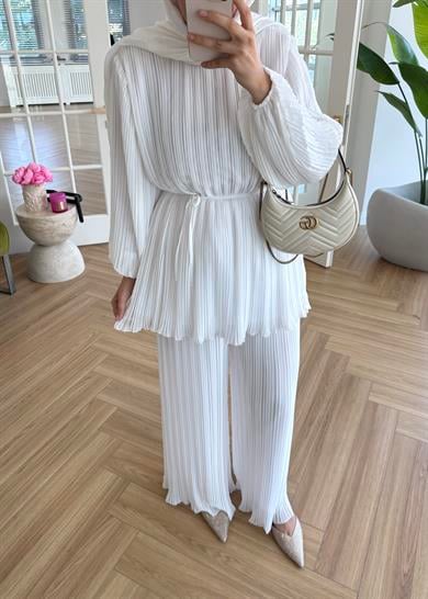 Piliseli Şifon Takım Ekru