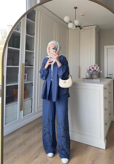 Premium El İşlemeli Kimono İndigo 