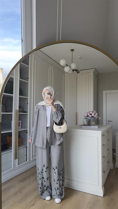 Premium El İşlemeli Pantolon Gri
