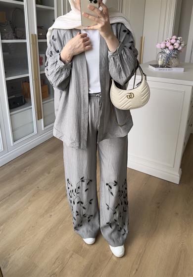 Premium El İşlemeli Pantolon Gri