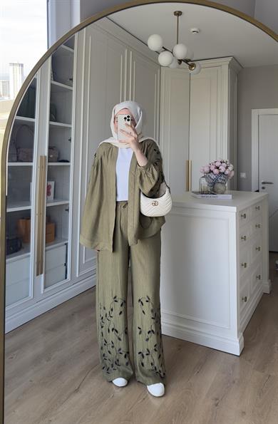 Premium El İşlemeli Pantolon Haki