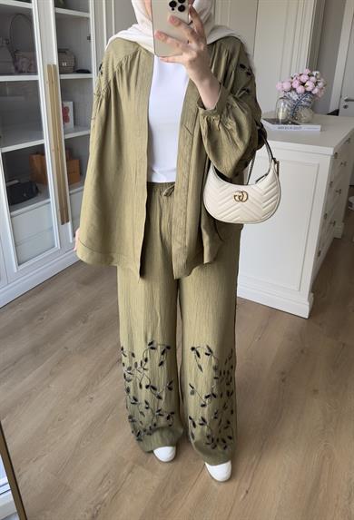 Premium El İşlemeli Pantolon Haki