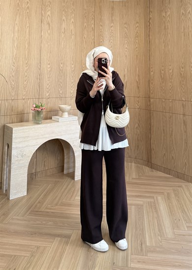 Premium Fermuarlı Triko Takım Mürdüm