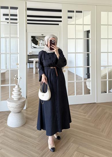 Premium Kemerli Denim Elbise