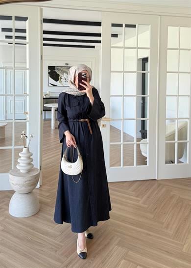 Premium Kemerli Denim Elbise