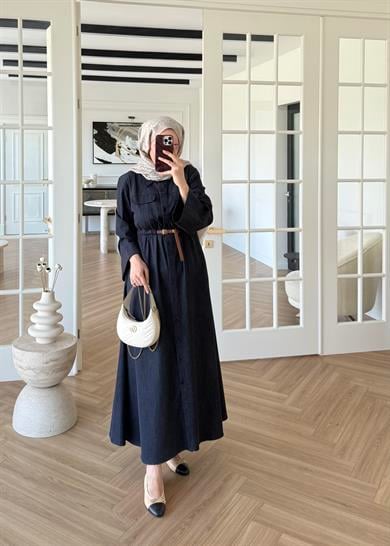 Premium Kemerli Denim Elbise