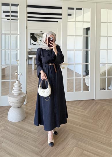 Premium Kemerli Denim Elbise