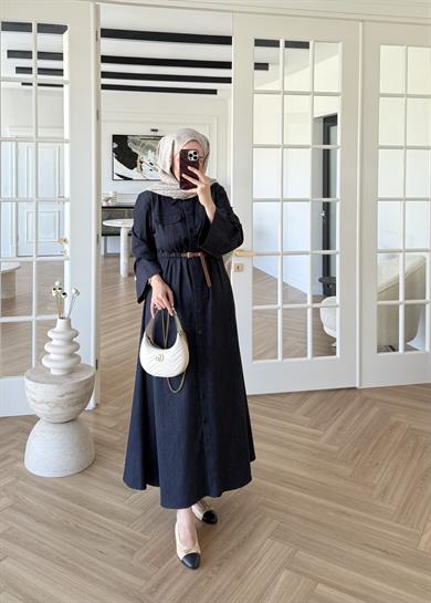 Premium Kemerli Denim Elbise