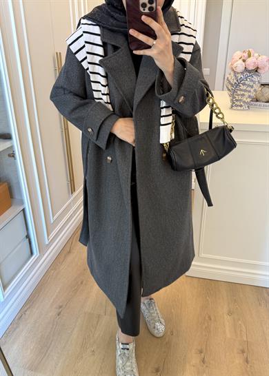 Premium Oversize Kaşe Kaban Antrasit