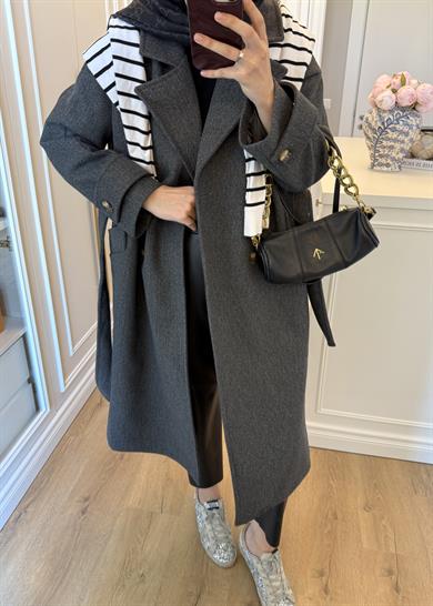 Premium Oversize Kaşe Kaban Antrasit