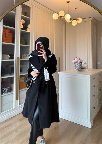 Premium Oversize Kaşe Kaban Siyah