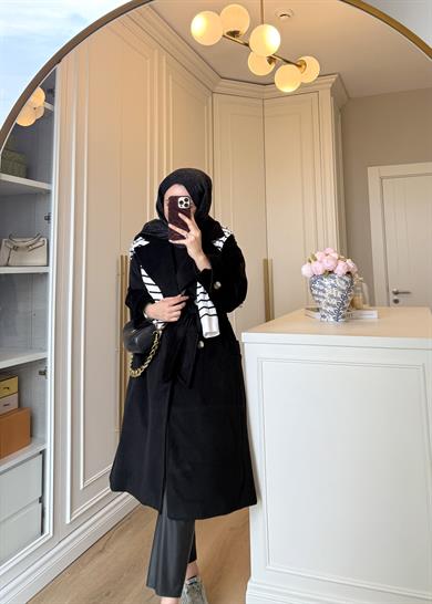 Premium Oversize Kaşe Kaban Siyah