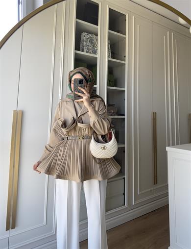 Premium Piliseli Tasarım Ceket Vizon