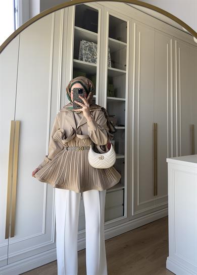 Premium Piliseli Tasarım Ceket Vizon