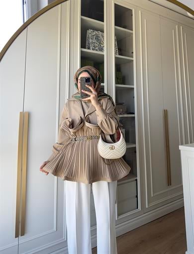 Premium Piliseli Tasarım Ceket Vizon