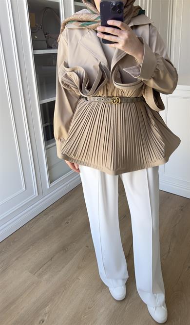 Premium Piliseli Tasarım Ceket Vizon