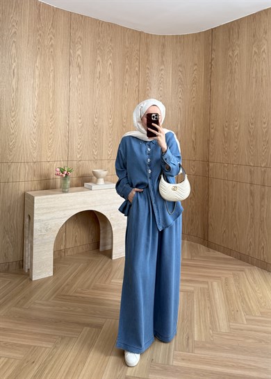 Premium Taşlı Tensel Denim Takım