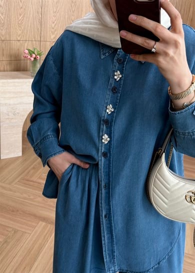 Premium Taşlı Tensel Denim Takım