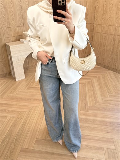 Premium Tek Düğmeli Blazer Ekru