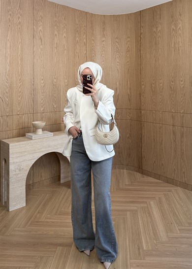 Premium Tek Düğmeli Blazer Ekru