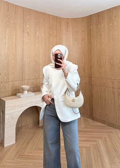 Premium Tek Düğmeli Blazer Ekru