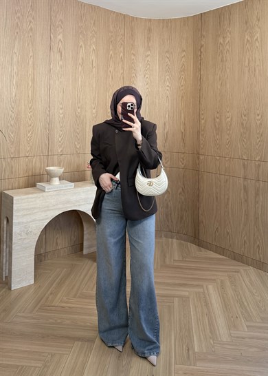 Premium Tek Düğmeli Blazer Kahverengi 