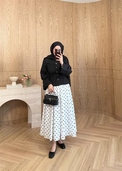 Puantiye Dilimli Etek Beyaz