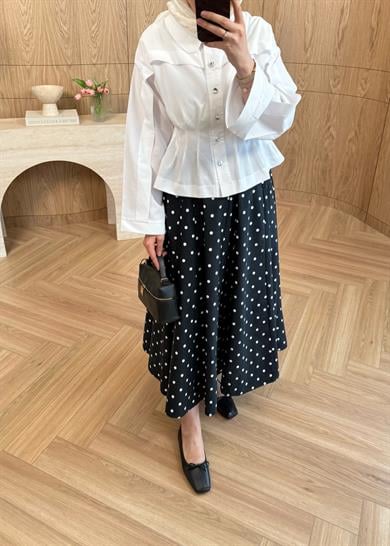 Puantiye Dilimli Etek Siyah