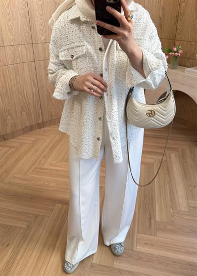 Senna Nakışlı Denim Ceket Ekru