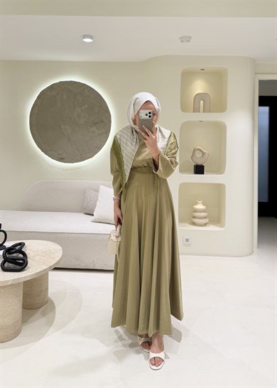 Püskül Şallı Tensel Elbise Olive