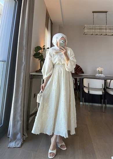 Püsküllü Dokuma Kumaş İkili Takım Sarı