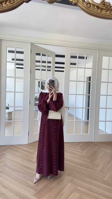 Rain Balon Kol Elbise Bordo