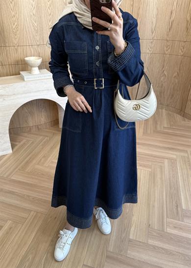 Rossa Kemerli Denim Elbise 