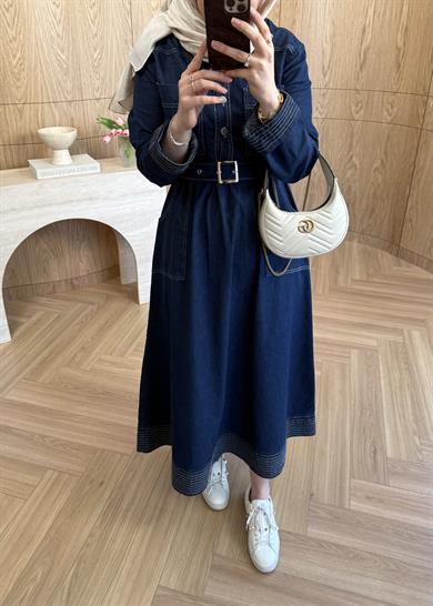 Rossa Kemerli Denim Elbise 