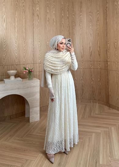 Rüya Dantel Elbise Ekru