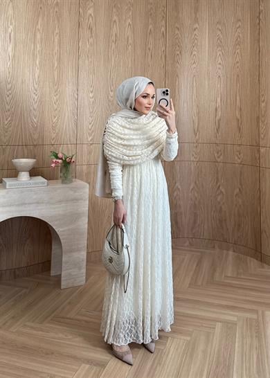 Rüya Dantel Elbise Ekru