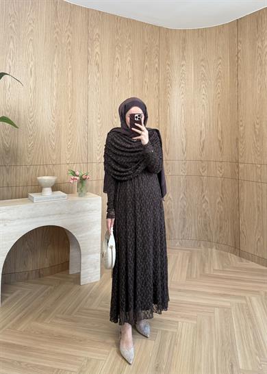 Rüya Dantel Elbise Kahverengi