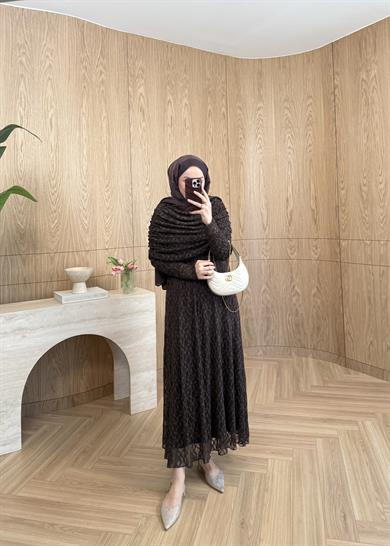 Rüya Dantel Elbise Kahverengi