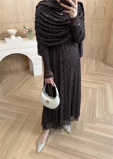 Rüya Dantel Elbise Kahverengi