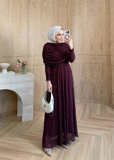 Rüya Dantel Elbise Mürdüm