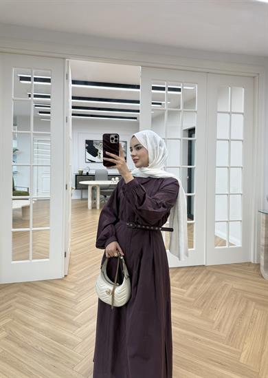 Sage Belden Oturtmalı Elbise Bordo