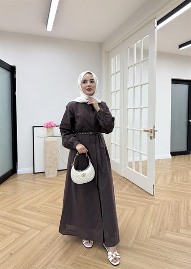 Sage Belden Oturtmalı Elbise Kahve