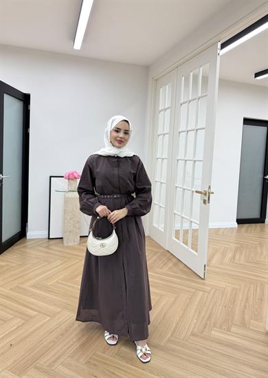 Sage Belden Oturtmalı Elbise Kahve