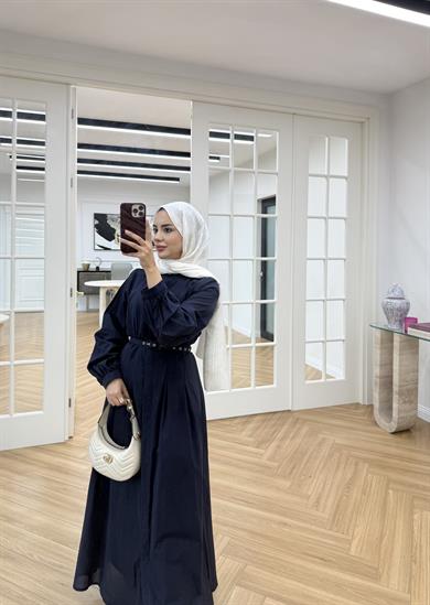 Sage Belden Oturtmalı Elbise Lacivert