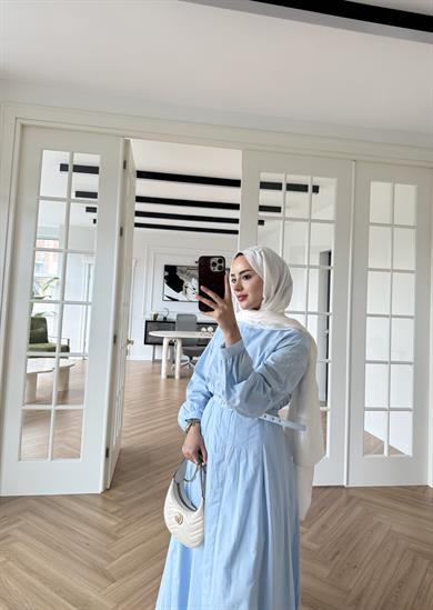 Sage Belden Oturtmalı Elbise Mavi