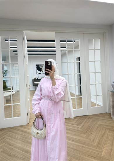 Sage Belden Oturtmalı Elbise Pembe