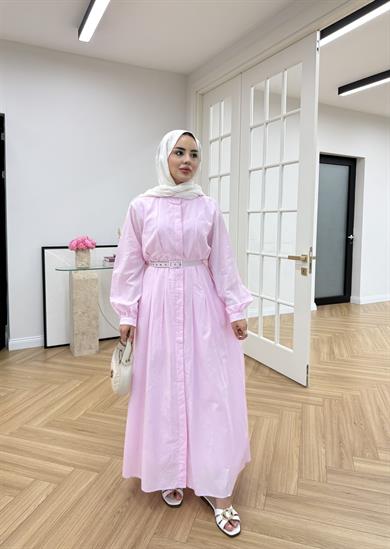 Sage Belden Oturtmalı Elbise Pembe